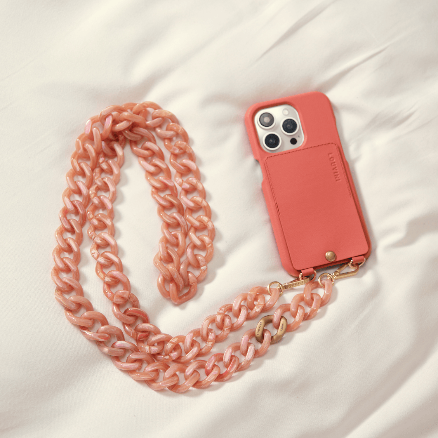 COQUE IPHONE CUIR PORTE CARTE AVEC ANNEAUX LOU - BLUSH