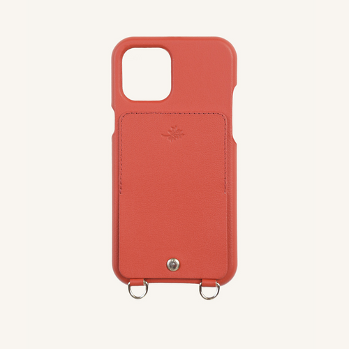 COQUE IPHONE CUIR PORTE CARTE AVEC ANNEAUX LOU x AIRELLES - ORANGE