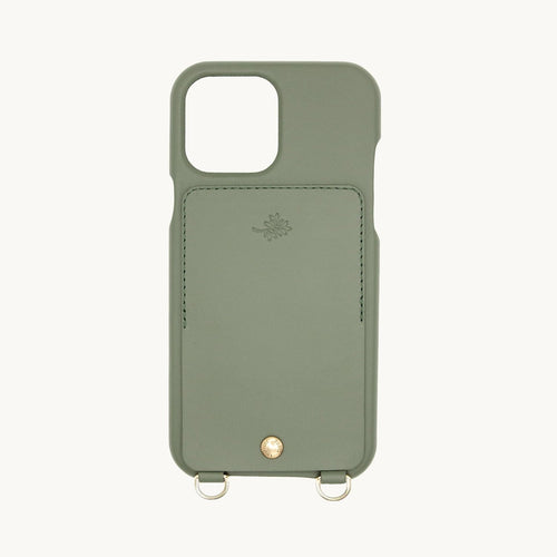 COQUE IPHONE CUIR PORTE CARTE AVEC ANNEAUX LOU x AIRELLES - OLIVE