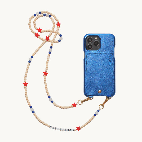 Étui iPhone Lou Bleu Métallisé & bandoulière Arielle "parisienne"