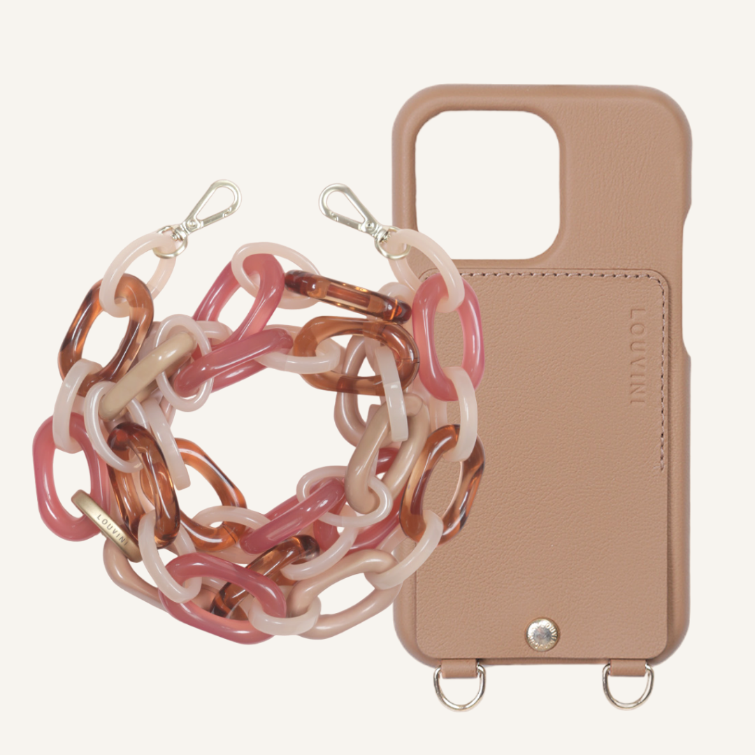 LOU Camel Leather Case & CHIARA Pink-Nude Chain