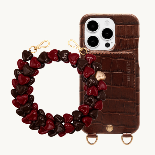 Coque iPhone LOU Crocodile Marron & chaîne CUORE Bordeaux-Marron