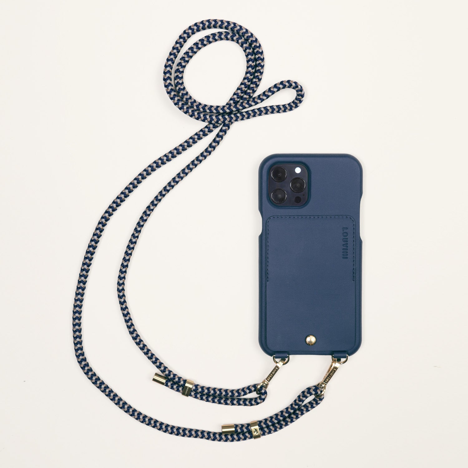 LOU Navy Leather Case & TESSA Navy-Cream Cord