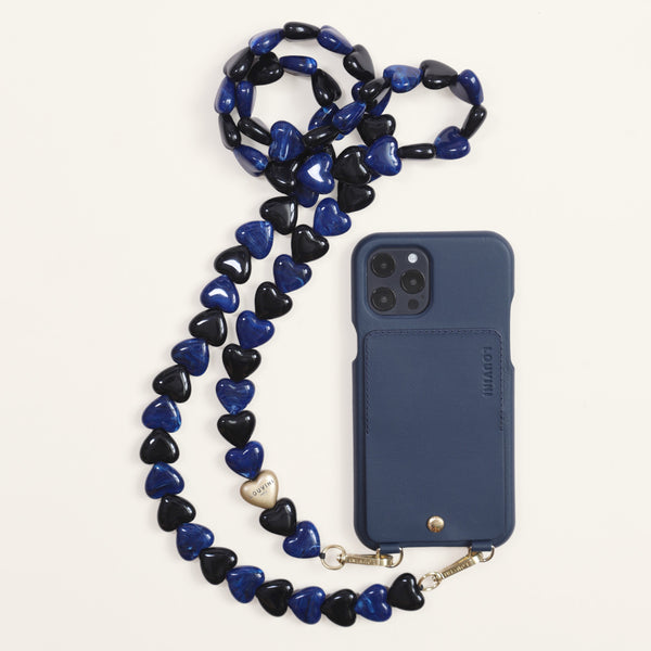 Étui iPhone Lou Marine & Chaîne Cuore Noir-Marine