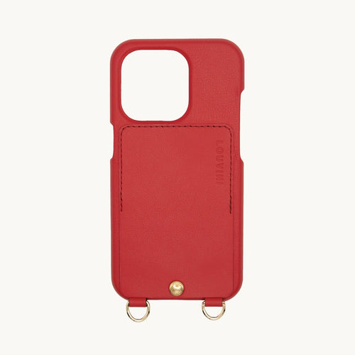 Coque iPhone cuir porte carte avec anneaux LOU Rouge