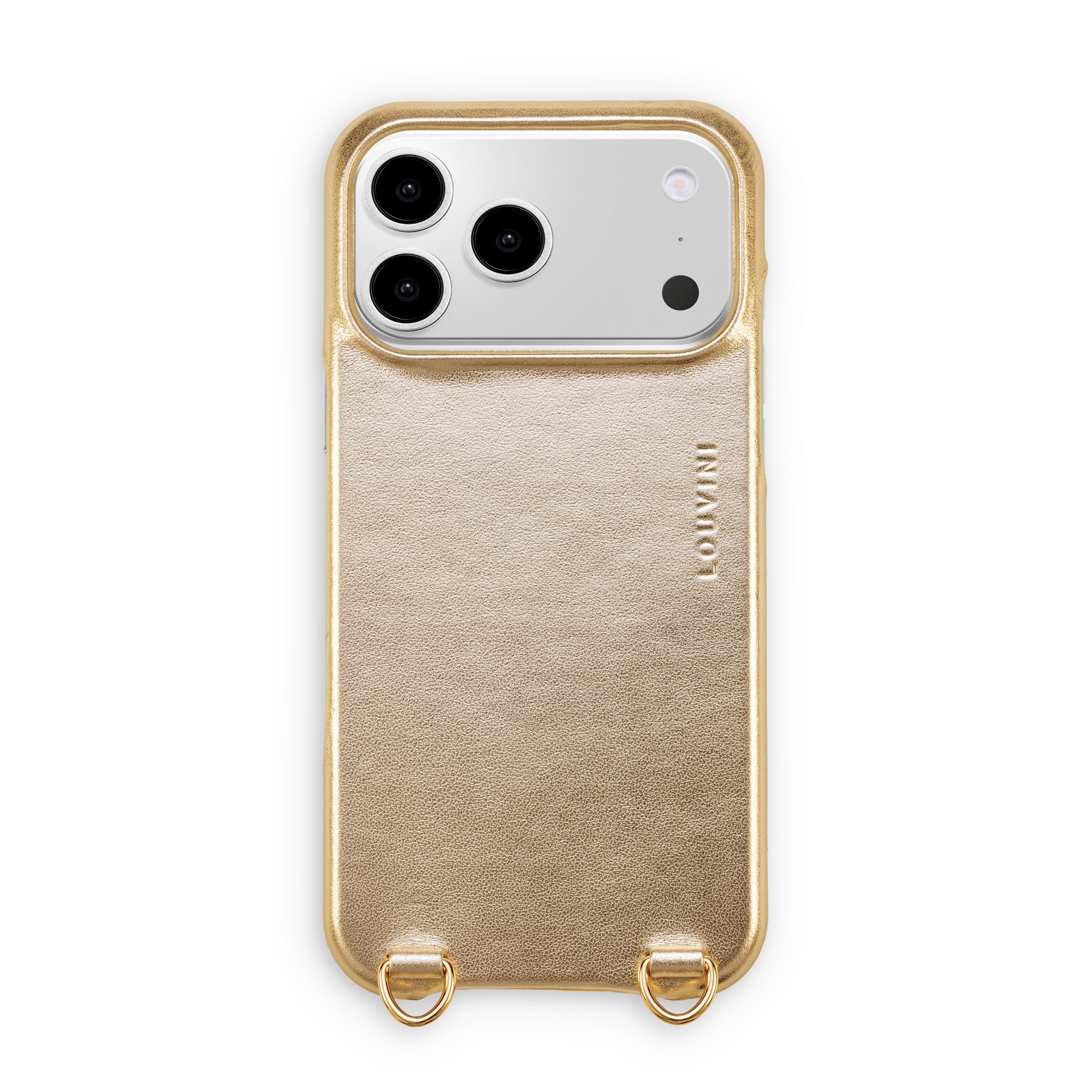 Coque iPhone MagSafe cuir avec anneaux MAX - Doré métallisé