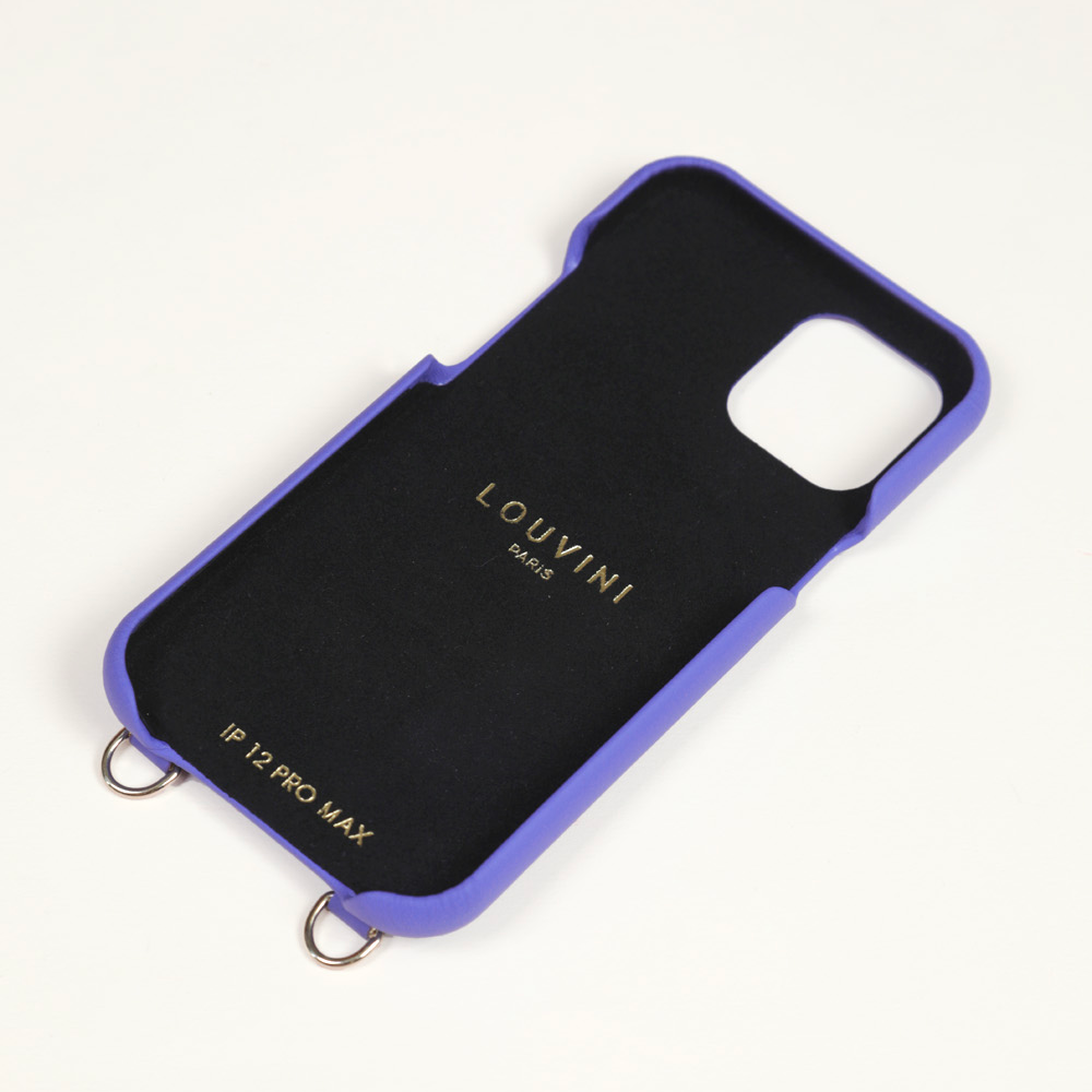 Coque iPhone cuir violet avec porte carte et anneaux