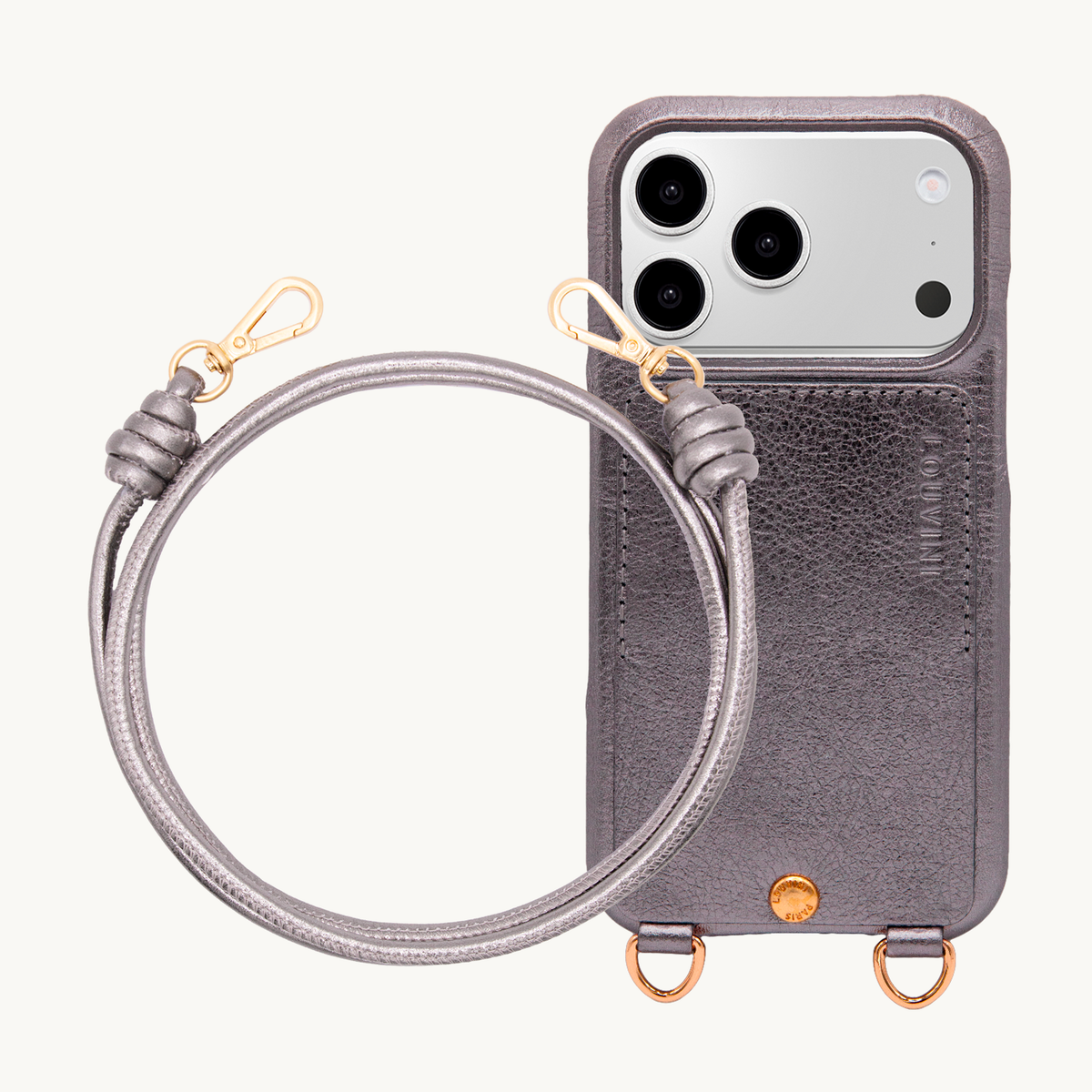 Coque iPhone LOU Anthracite Métallisé & Cordon KATE Anthracite