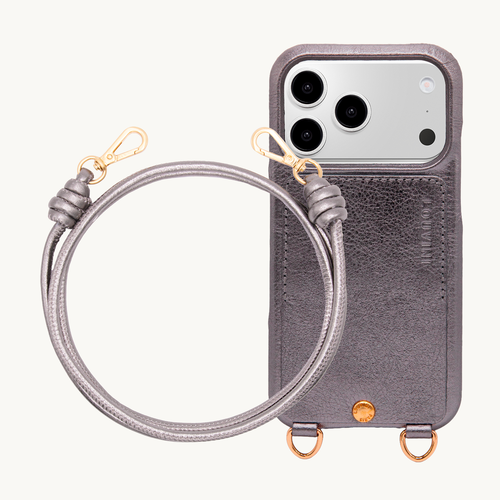 Coque iPhone LOU Anthracite Métallisé & Cordon KATE Anthracite