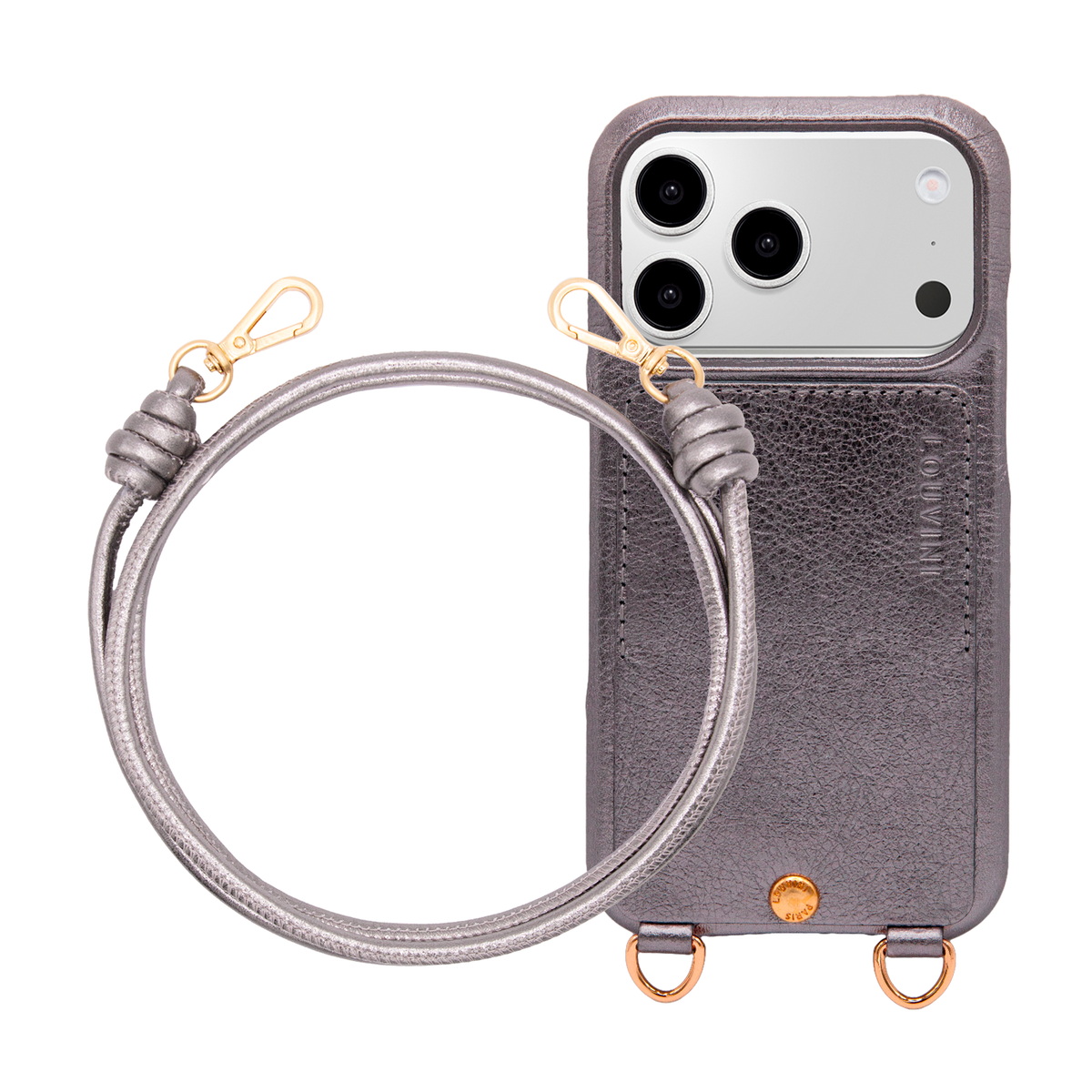 Coque iPhone LOU Anthracite Métallisé & Cordon KATE Anthracite