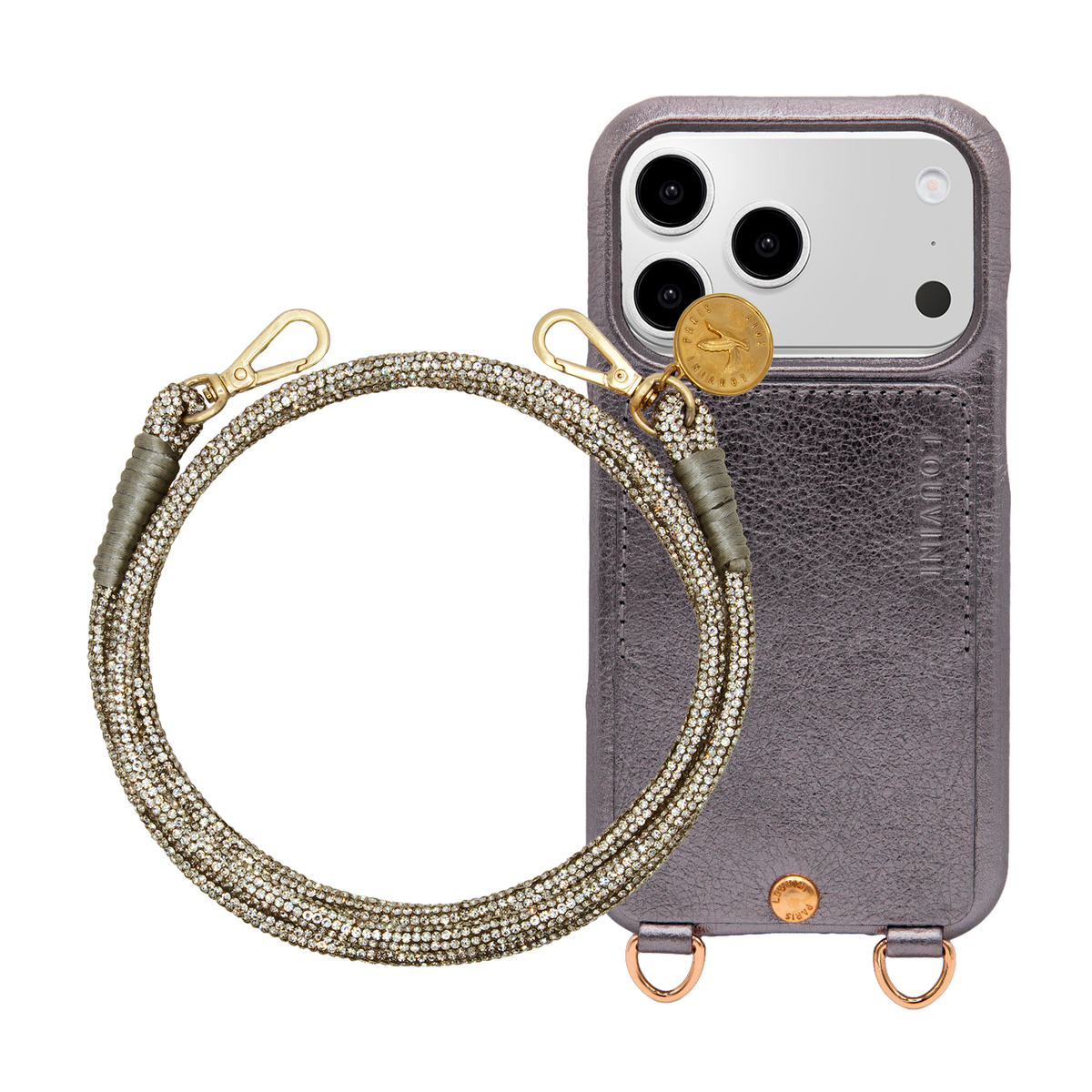 Coque iPhone LOU Anthracite Métallisé & Cordon KELLY Anthracite