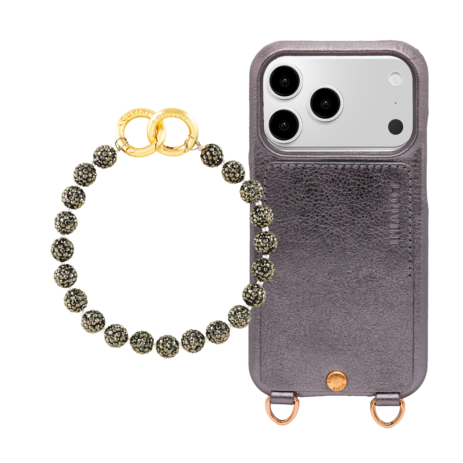 Coque iPhone LOU Anthracite Métallisé & Bracelet PETIT DAISY Anthracite