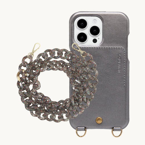 ensemble coque de téléphone anthracite et chaîne paillette 