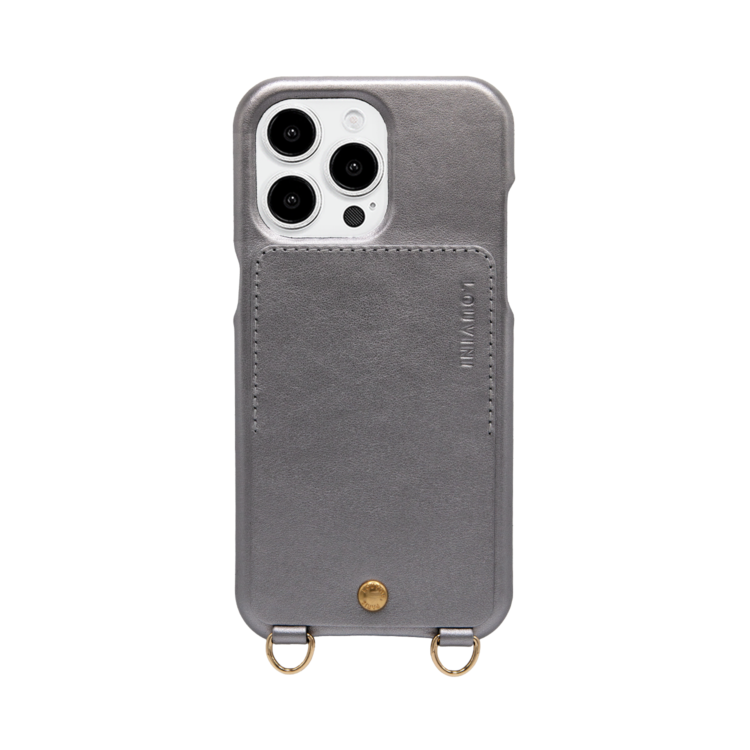 Coque iPhone cuir porte carte avec anneaux LOU - Anthracite Métallisé