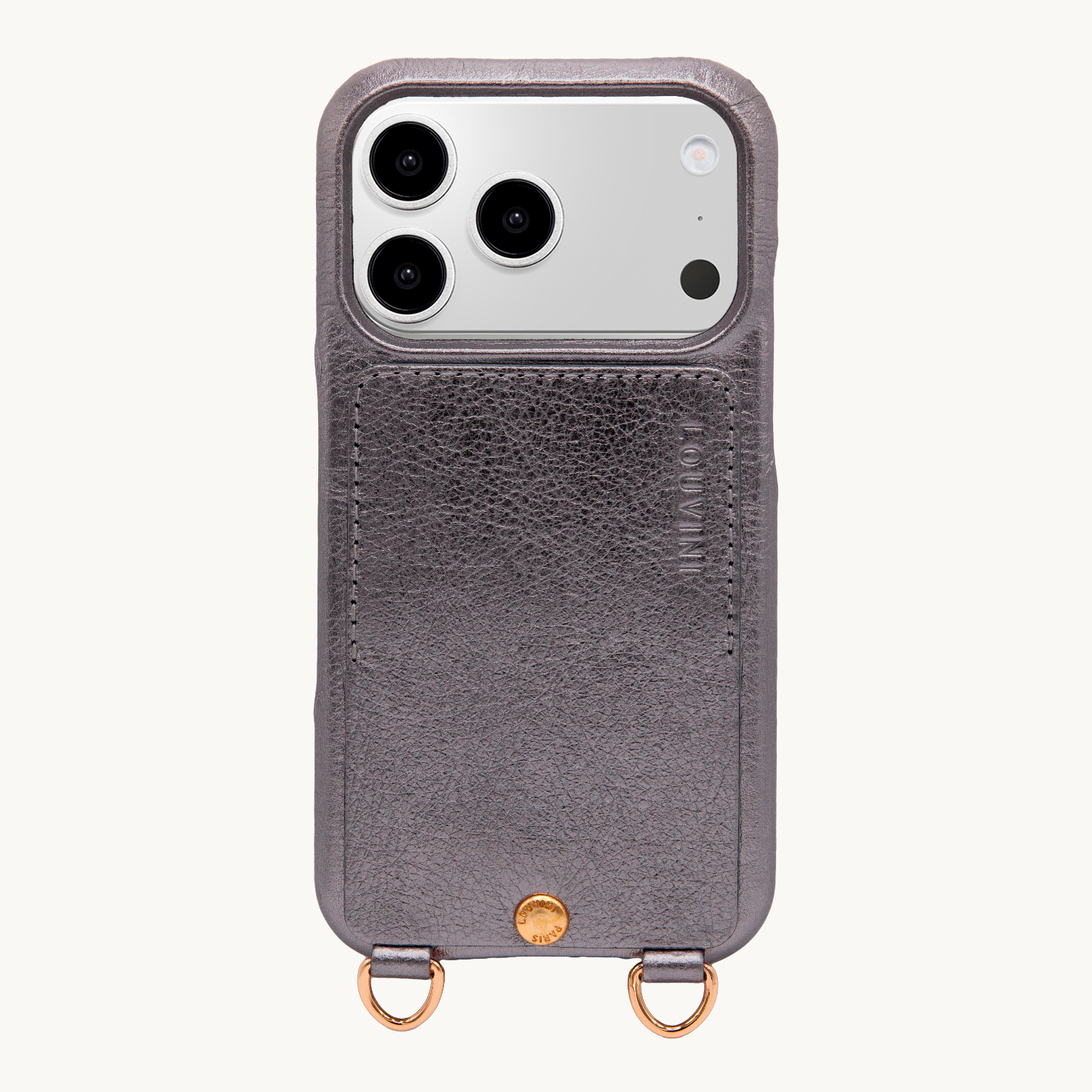 Coque iPhone cuir porte carte avec anneaux LOU - Anthracite Métallisé