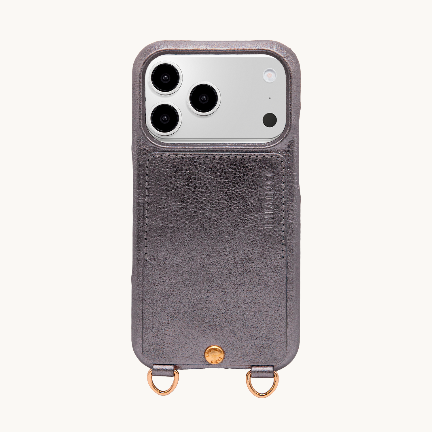 Coque iPhone cuir porte carte avec anneaux LOU - Anthracite Métallisé