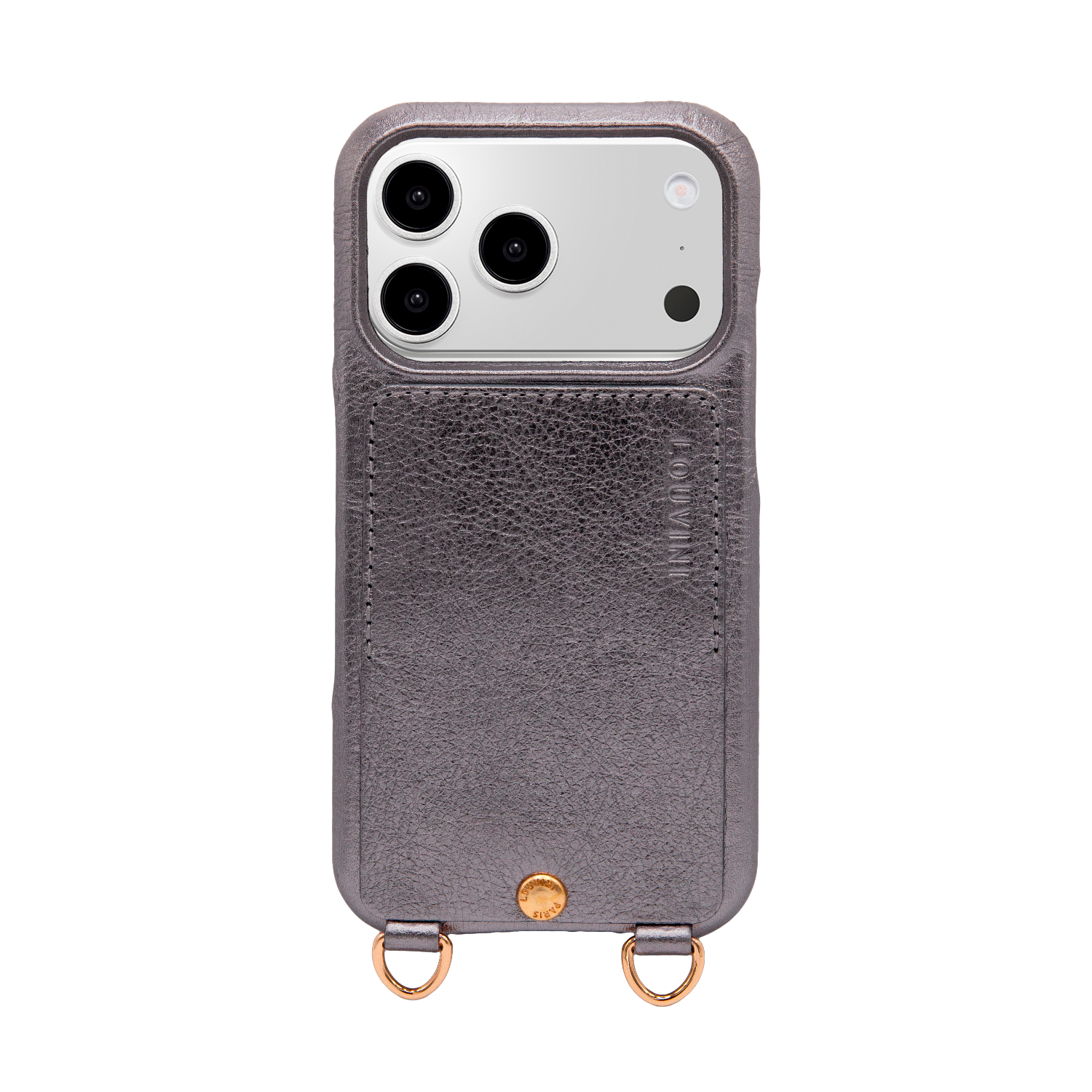 Coque iPhone cuir porte carte avec anneaux LOU - Anthracite Métallisé