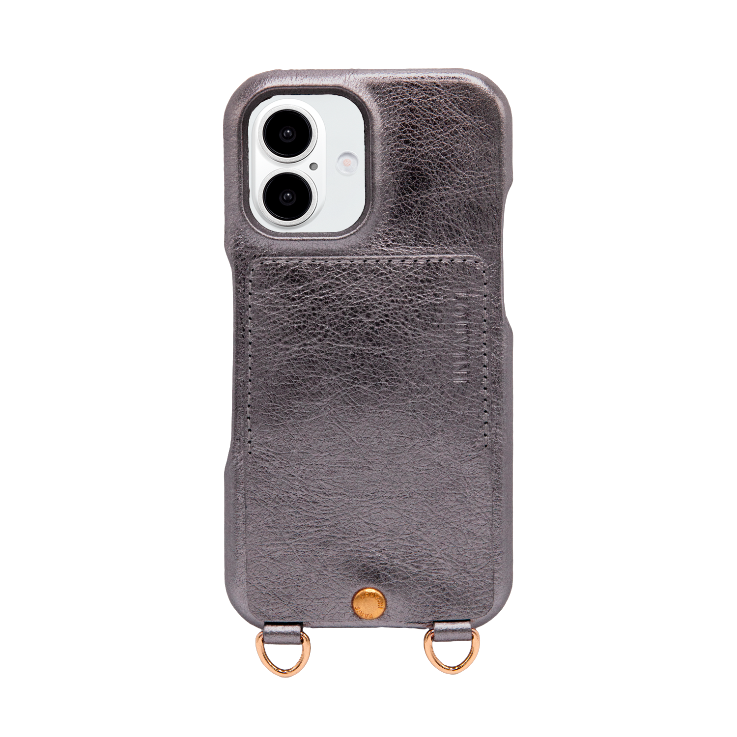 Coque iPhone cuir porte carte avec anneaux LOU - Anthracite Métallisé