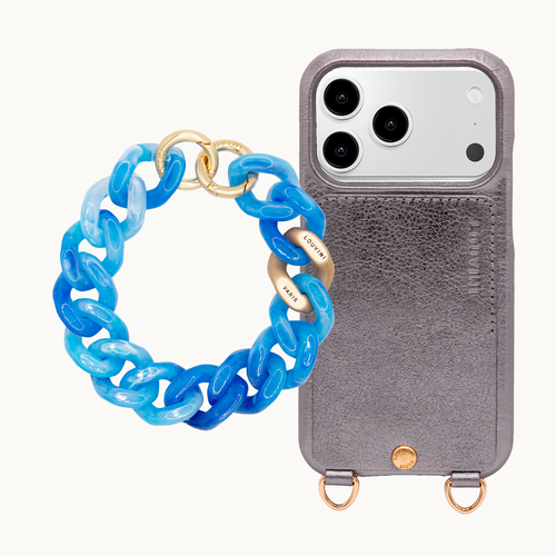 Coque iPhone LOU Anthracite Métallisé & bracelet PETIT ZOE Bleuette