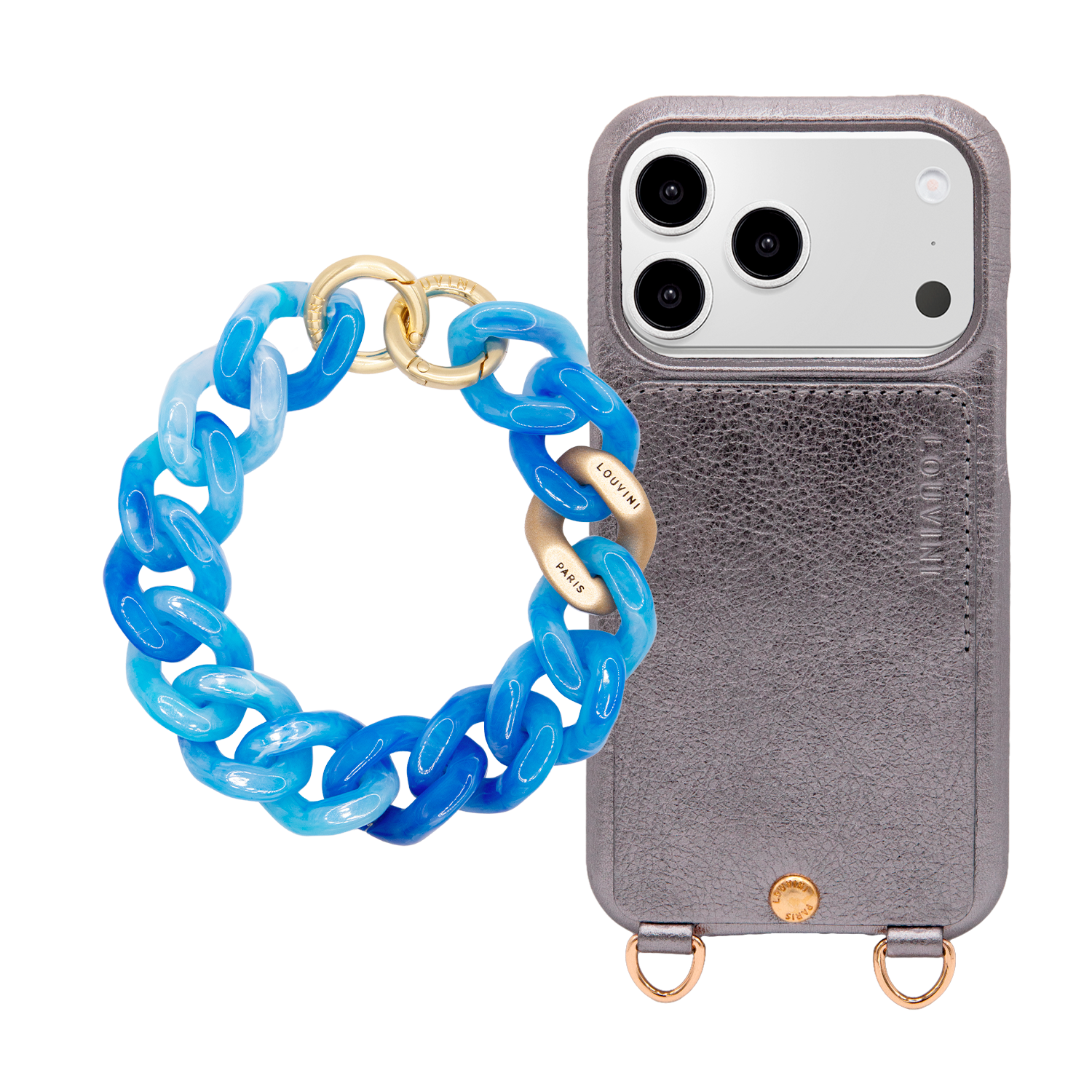 Coque iPhone LOU Anthracite Métallisé & bracelet PETIT ZOE Bleuette