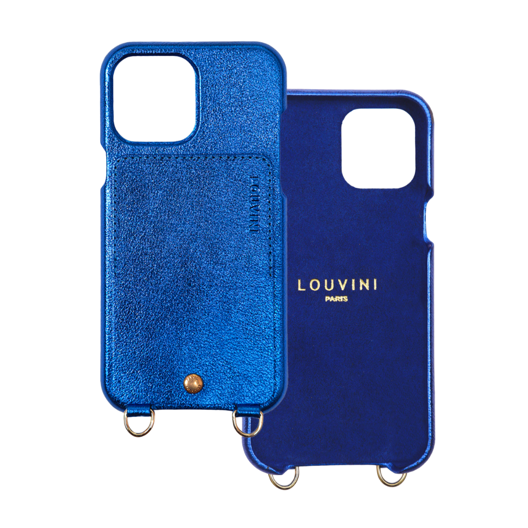 coque en cuir métallisé bleu pour iphone