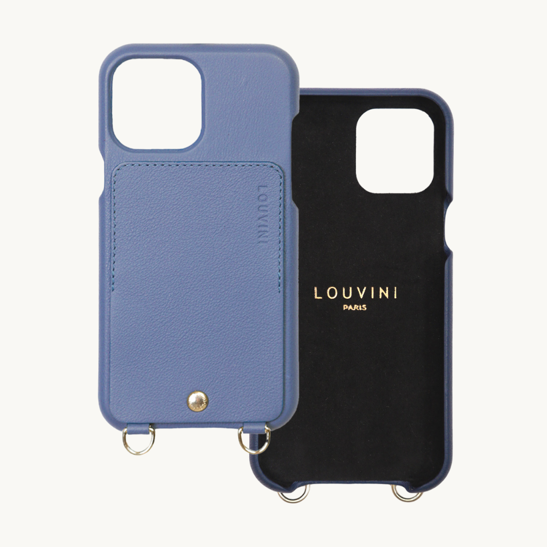 Coque iPhone cuir porte carte avec anneaux LOU Bleu