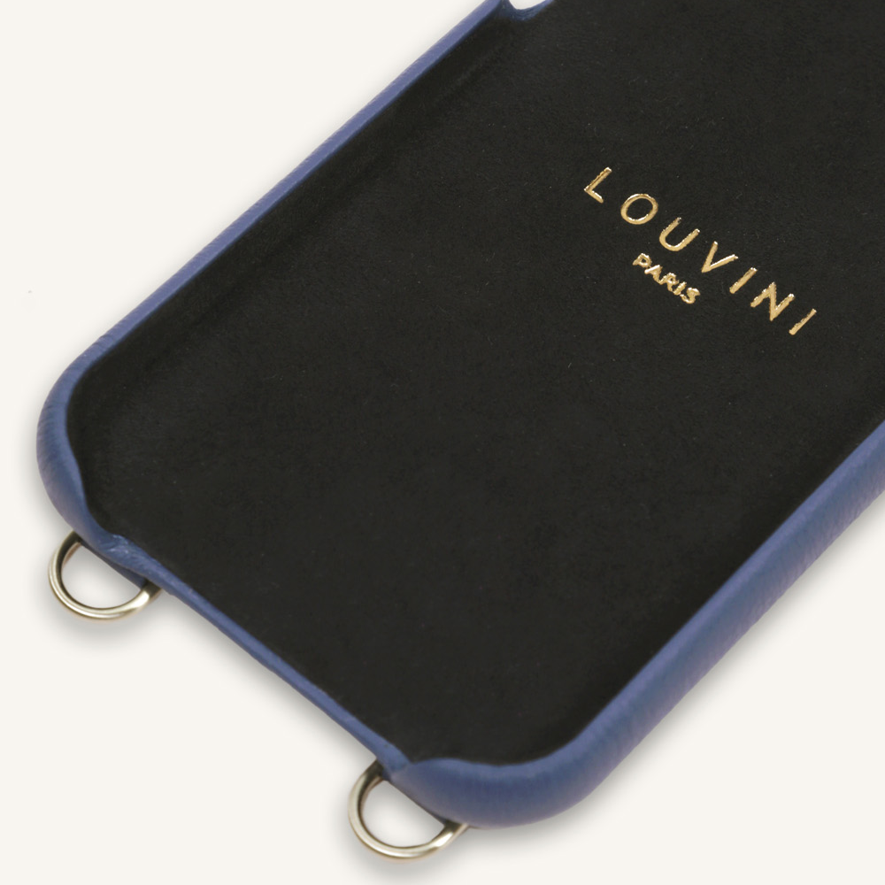 Coque iPhone cuir porte carte avec anneaux LOU Bleu intérieur logo LOUVINI