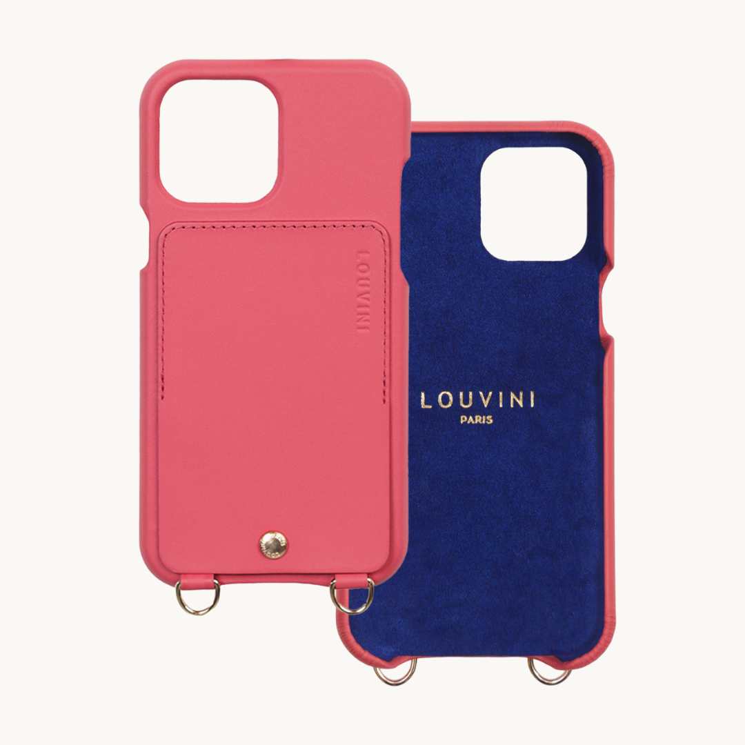 COQUE IPHONE CUIR PORTE CARTE AVEC ANNEAUX LOU - BLUSH DOUBLE