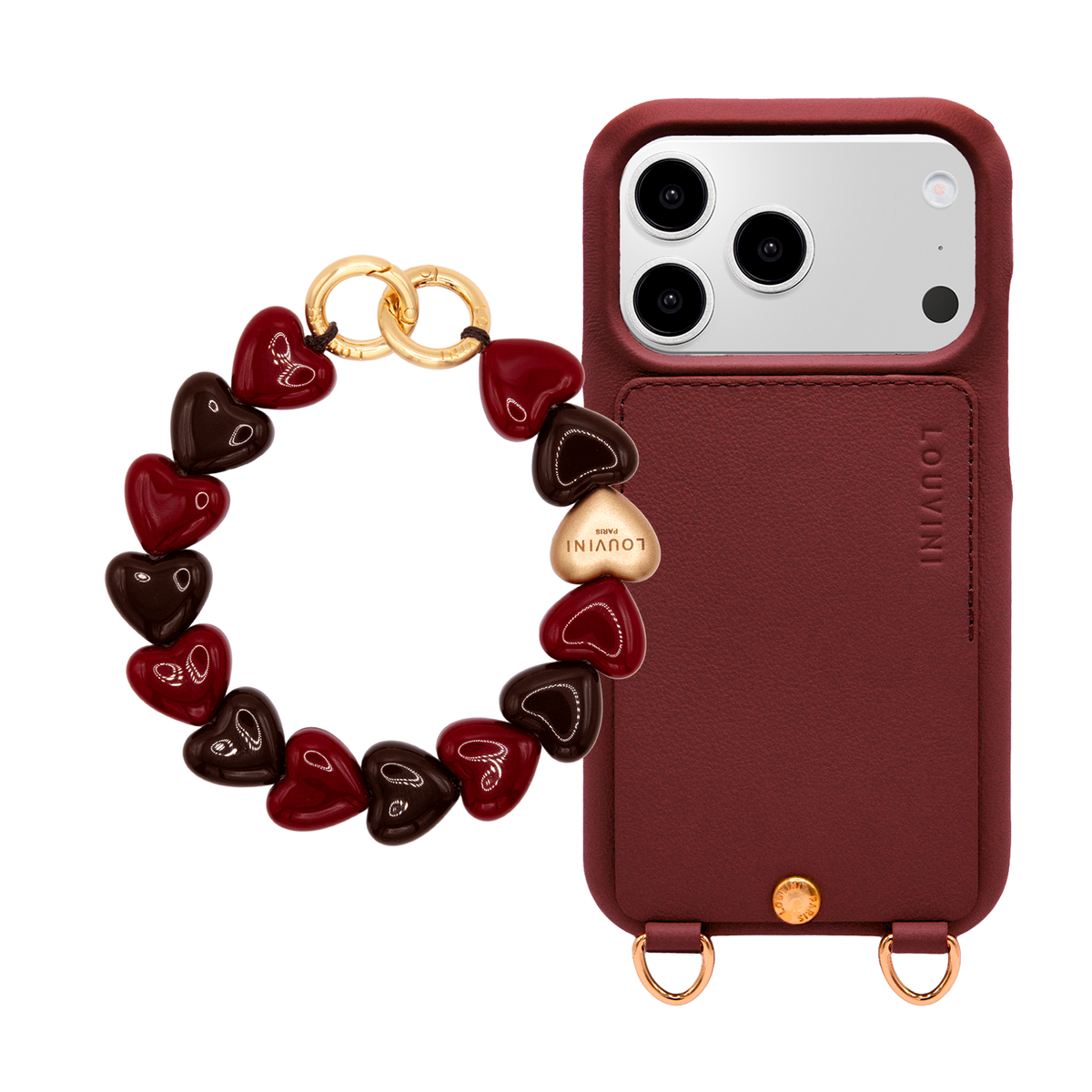 Coque iPhone LOU Bordeaux & Bracelet PETIT CUORE Bordeaux-Marron