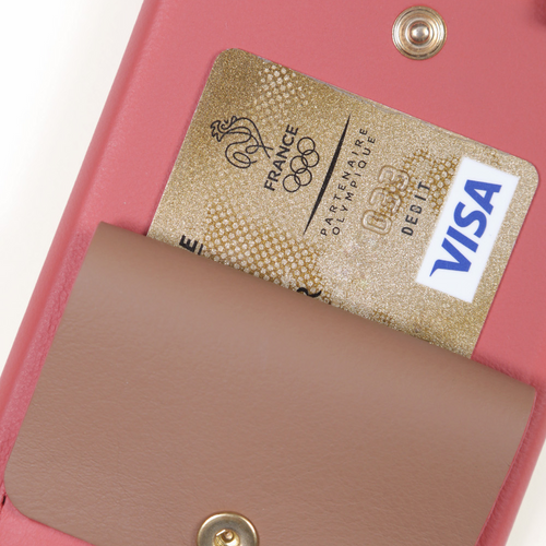 Coque iPhone cuir porte carte avec anneaux LOU - Blush