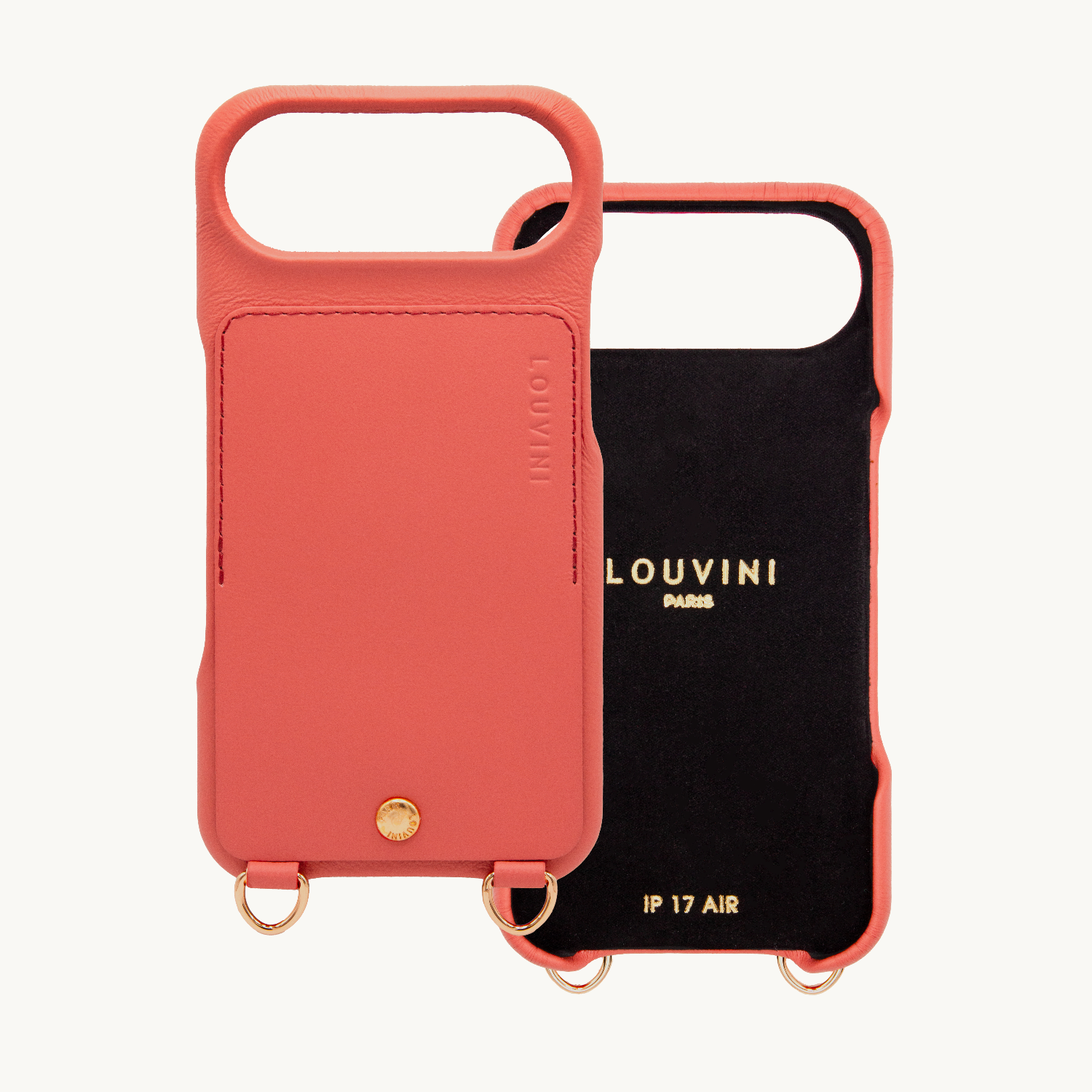 Coque iPhone cuir porte carte avec anneaux LOU - Blush