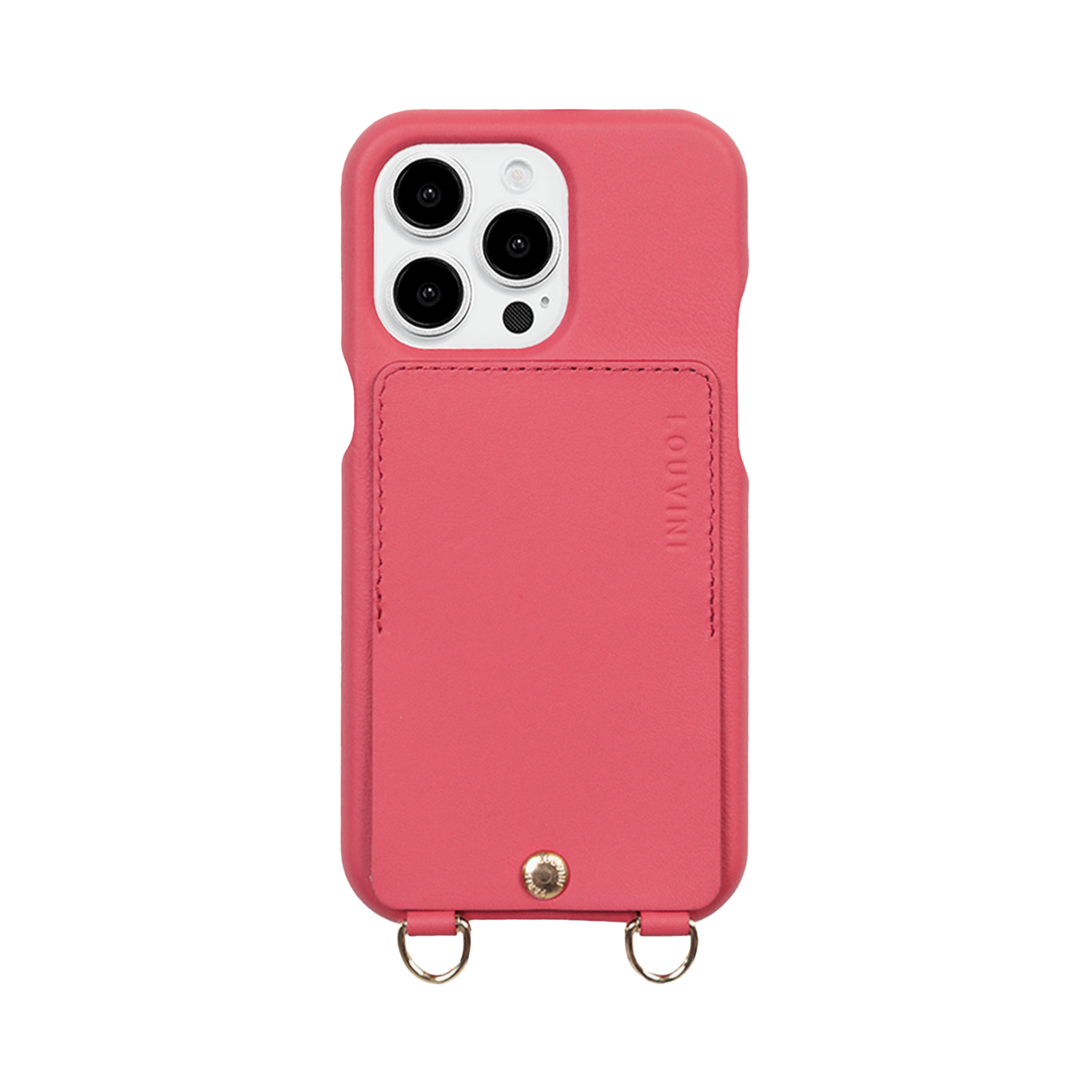 Coque iPhone cuir porte carte avec anneaux LOU - Blush