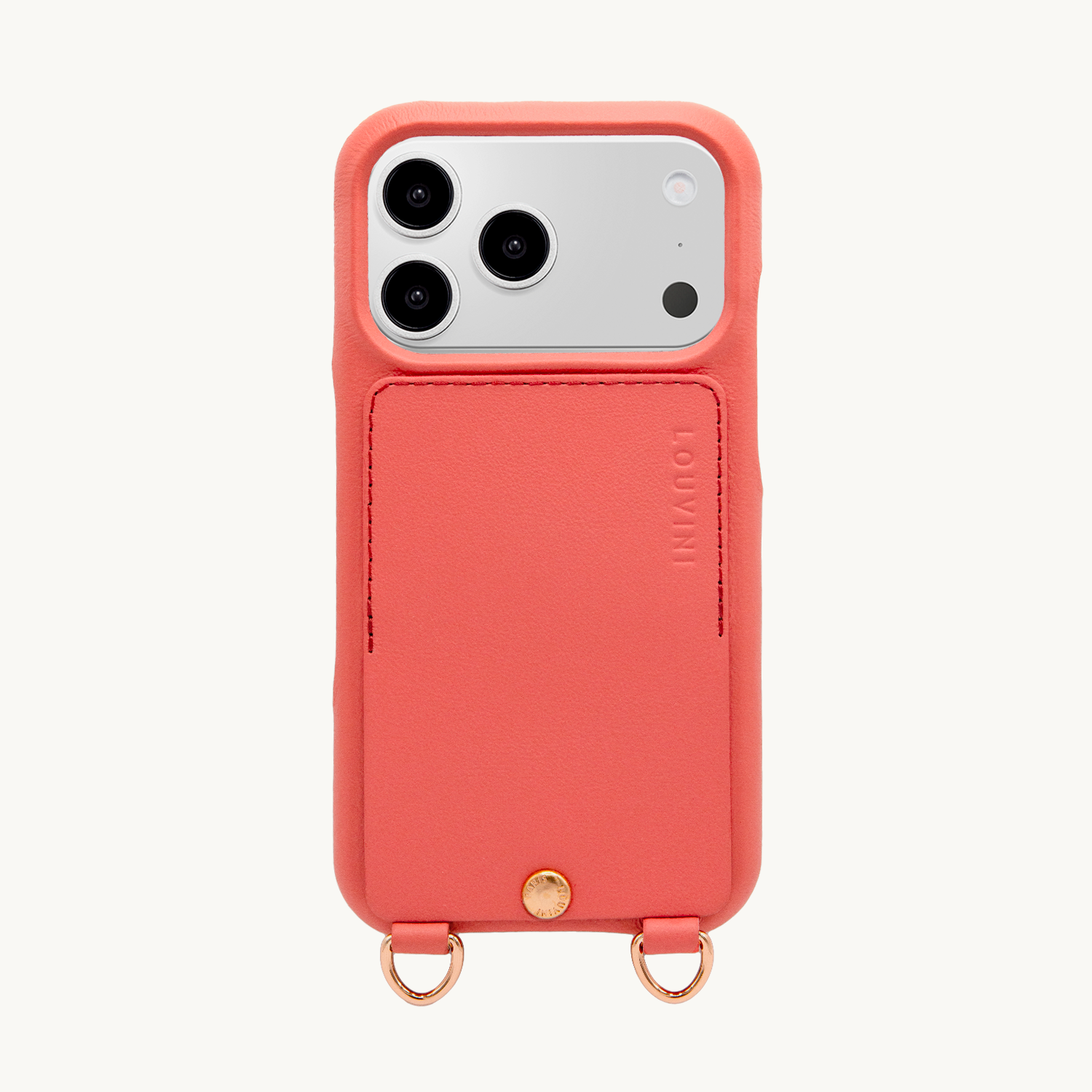 Coque iPhone cuir porte carte avec anneaux LOU - Blush