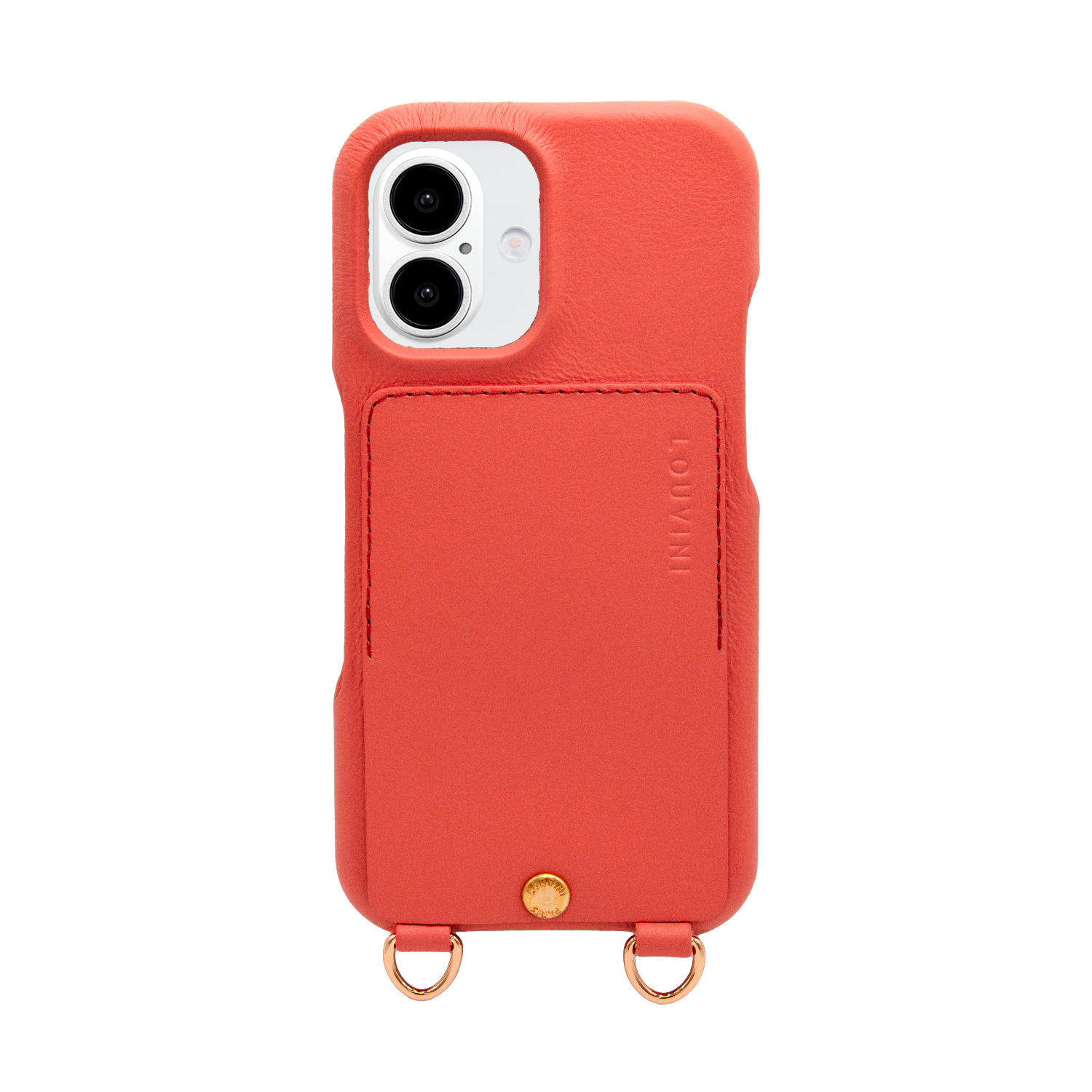 Coque iPhone cuir porte carte avec anneaux LOU - Blush