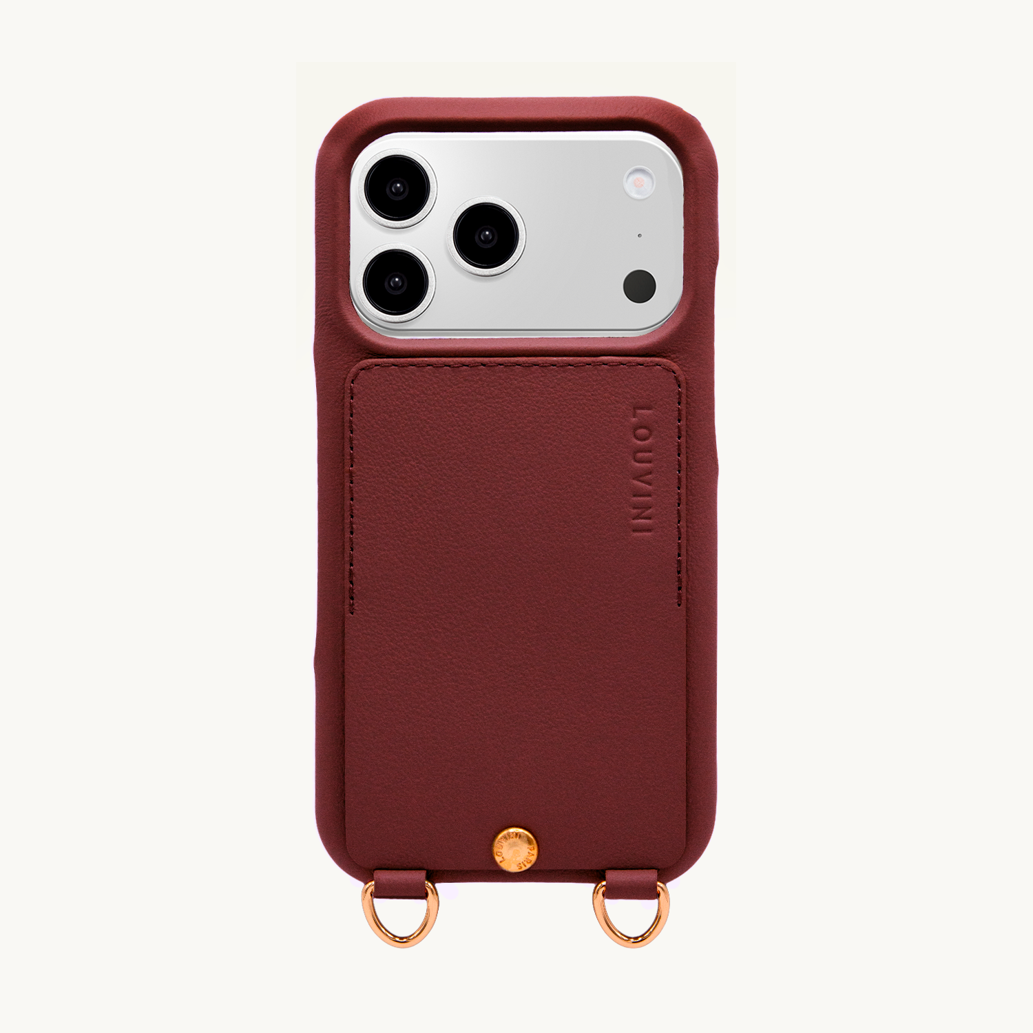 Coque iPhone cuir porte carte avec anneaux LOU - Bordeaux