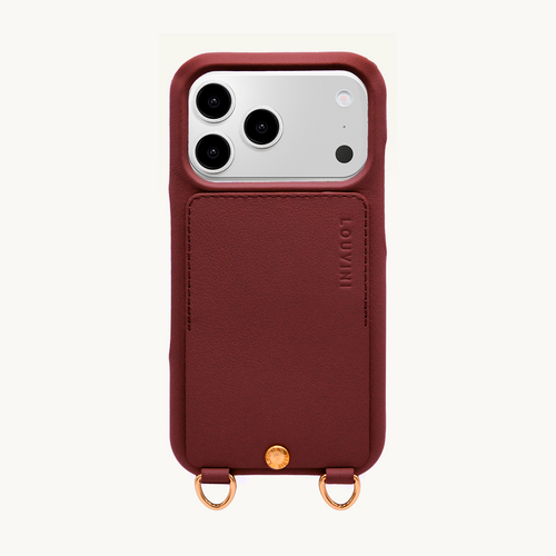 Coque iPhone cuir porte carte avec anneaux LOU - Bordeaux