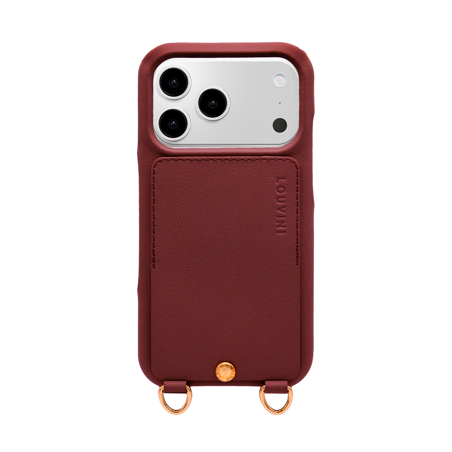 Coque iPhone cuir porte carte avec anneaux LOU - Bordeaux