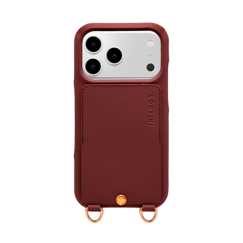 Coque iPhone cuir porte carte avec anneaux LOU - Bordeaux