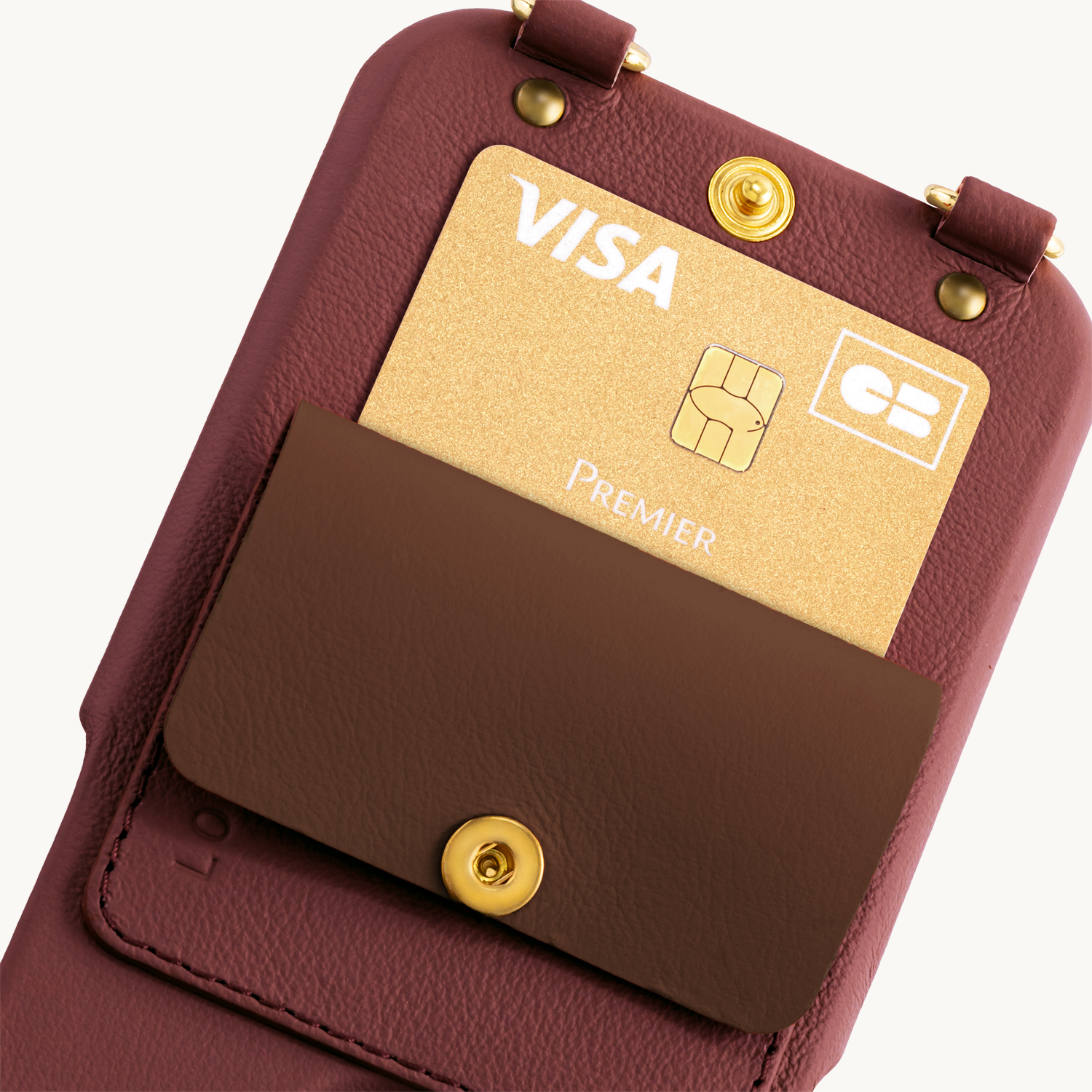 Coque iPhone cuir porte carte avec anneaux LOU - Bordeaux
