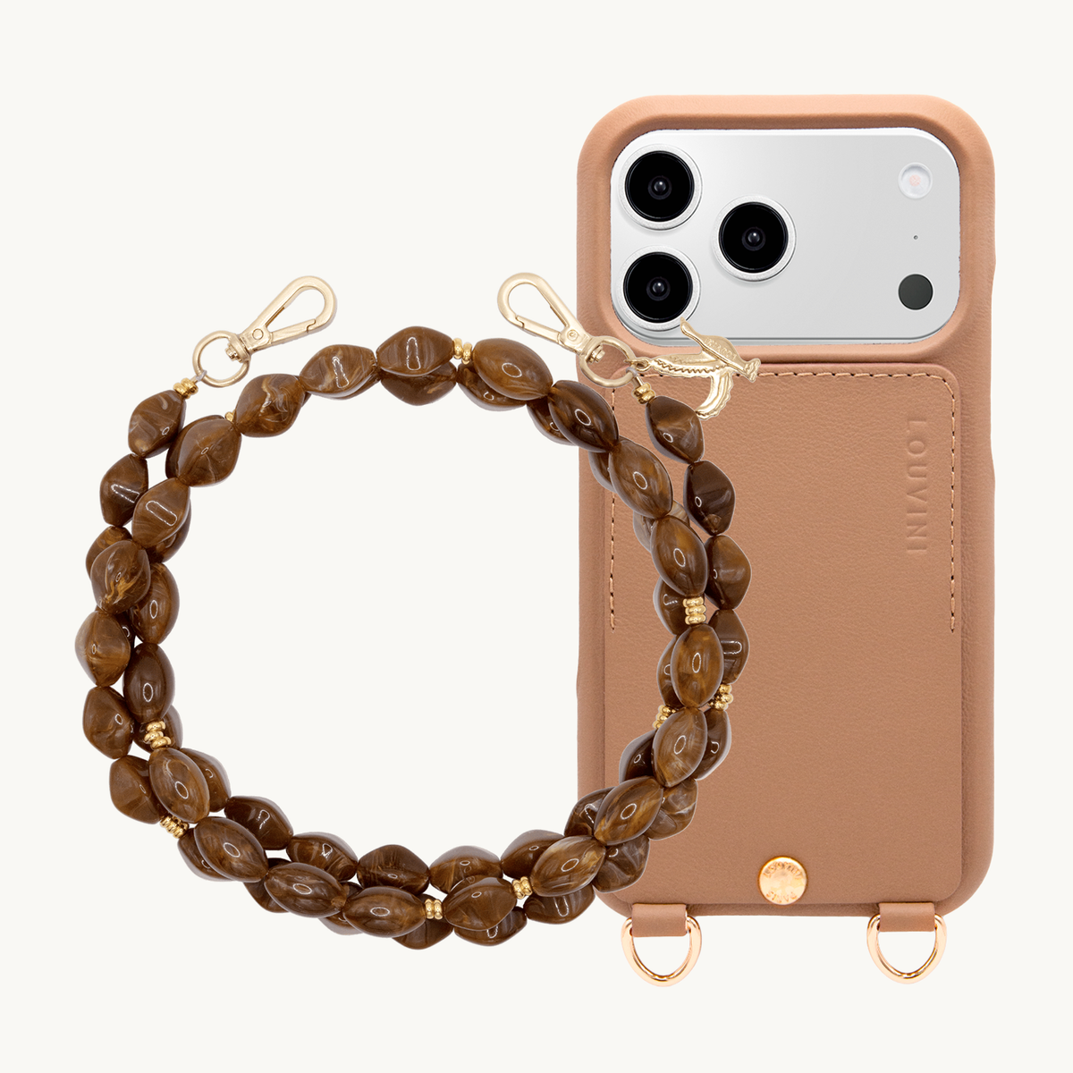 Coque iPhone LOU Camel & Chaîne RITA Brun