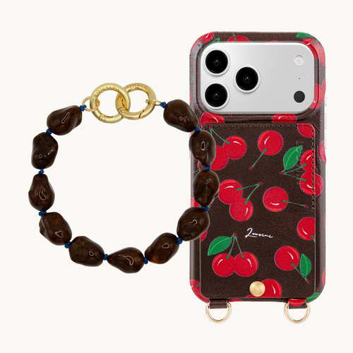 Coque iPhone LOU Cerises & Bracelet PETIT ROMY Marron Foncé
