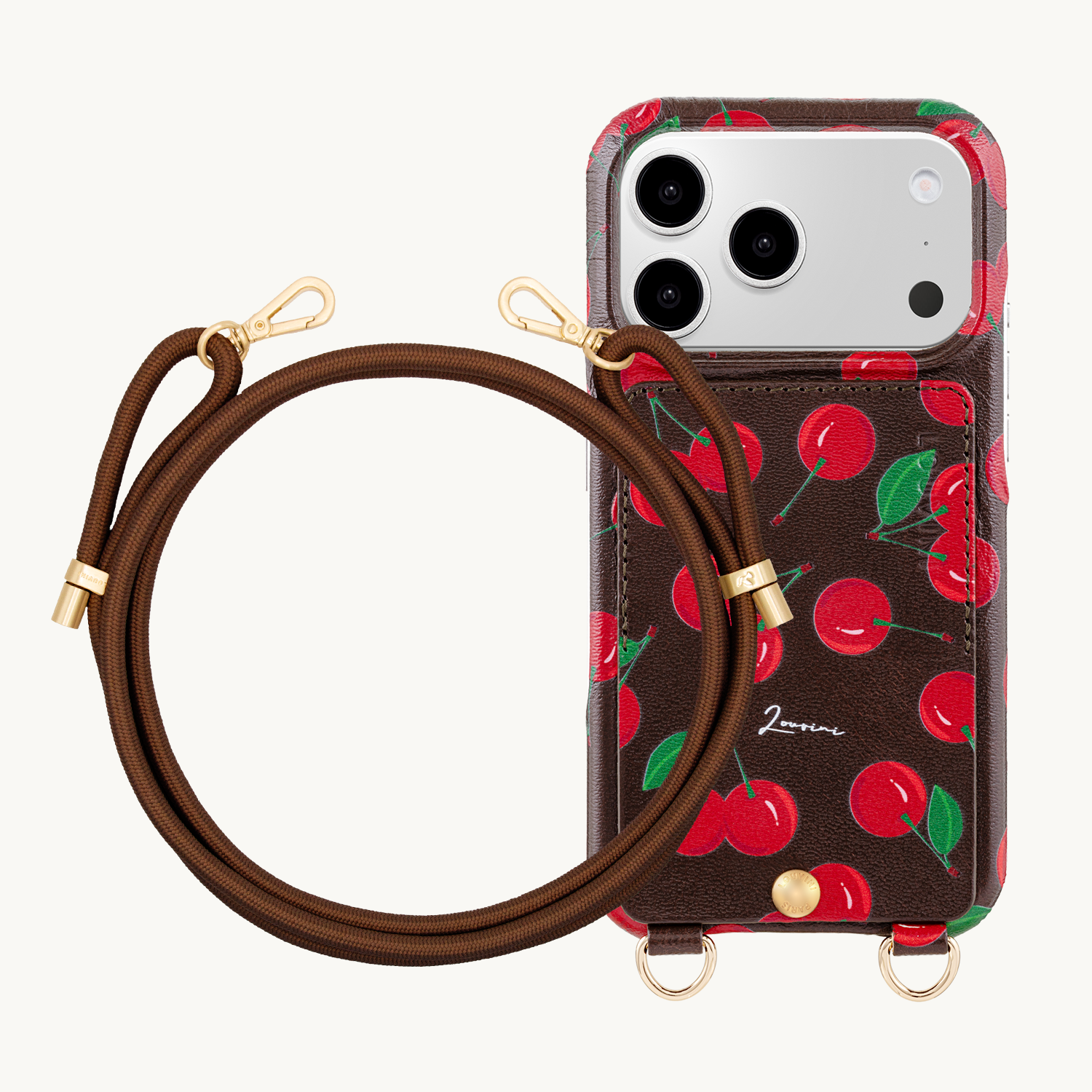 Coque iPhone LOU Cerises & Cordon TESSA Marron