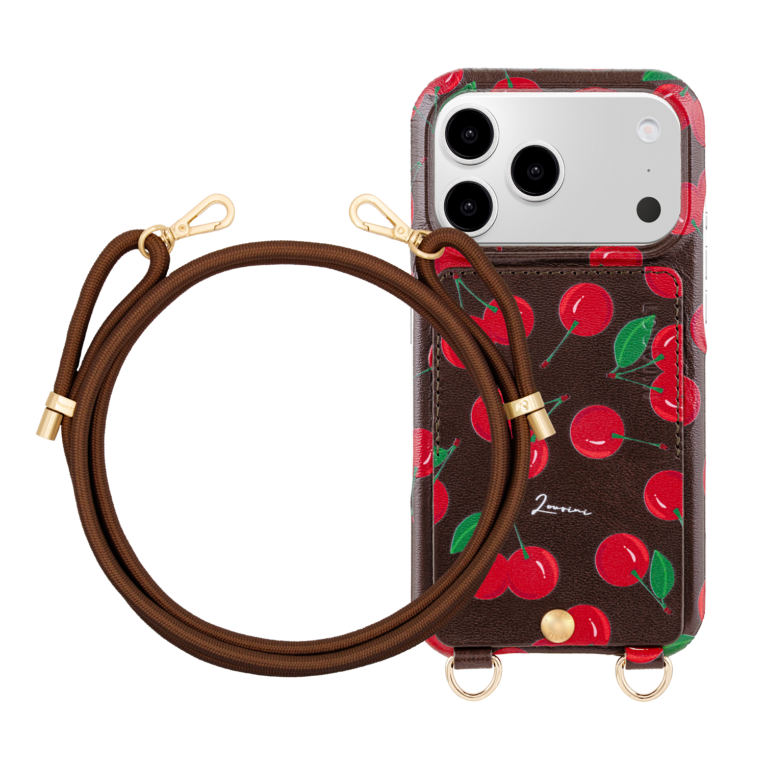 Coque iPhone LOU Cerises & Cordon TESSA Marron