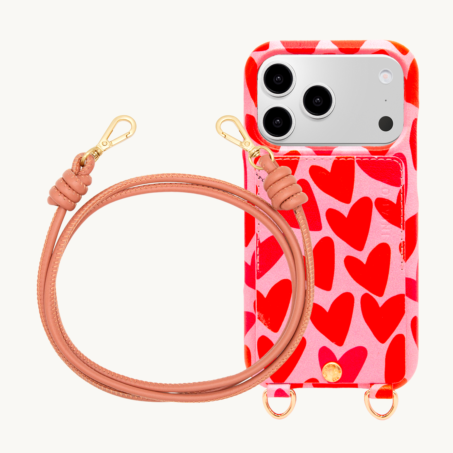 Coque iPhone LOU Coeurs & cordon KATE Vieux Rose