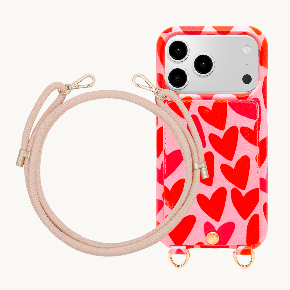 Coque iPhone LOU Coeurs & Cordon TESSA Rose poudré