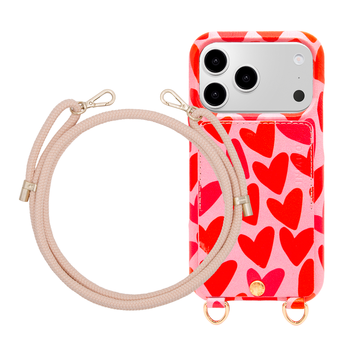 Coque iPhone LOU Coeurs & Cordon TESSA Rose poudré