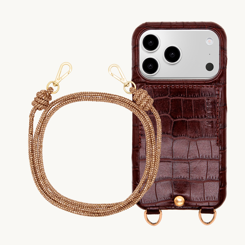 Coque iPhone LOU Crocodile Marron & Cordon KIM Bronze
