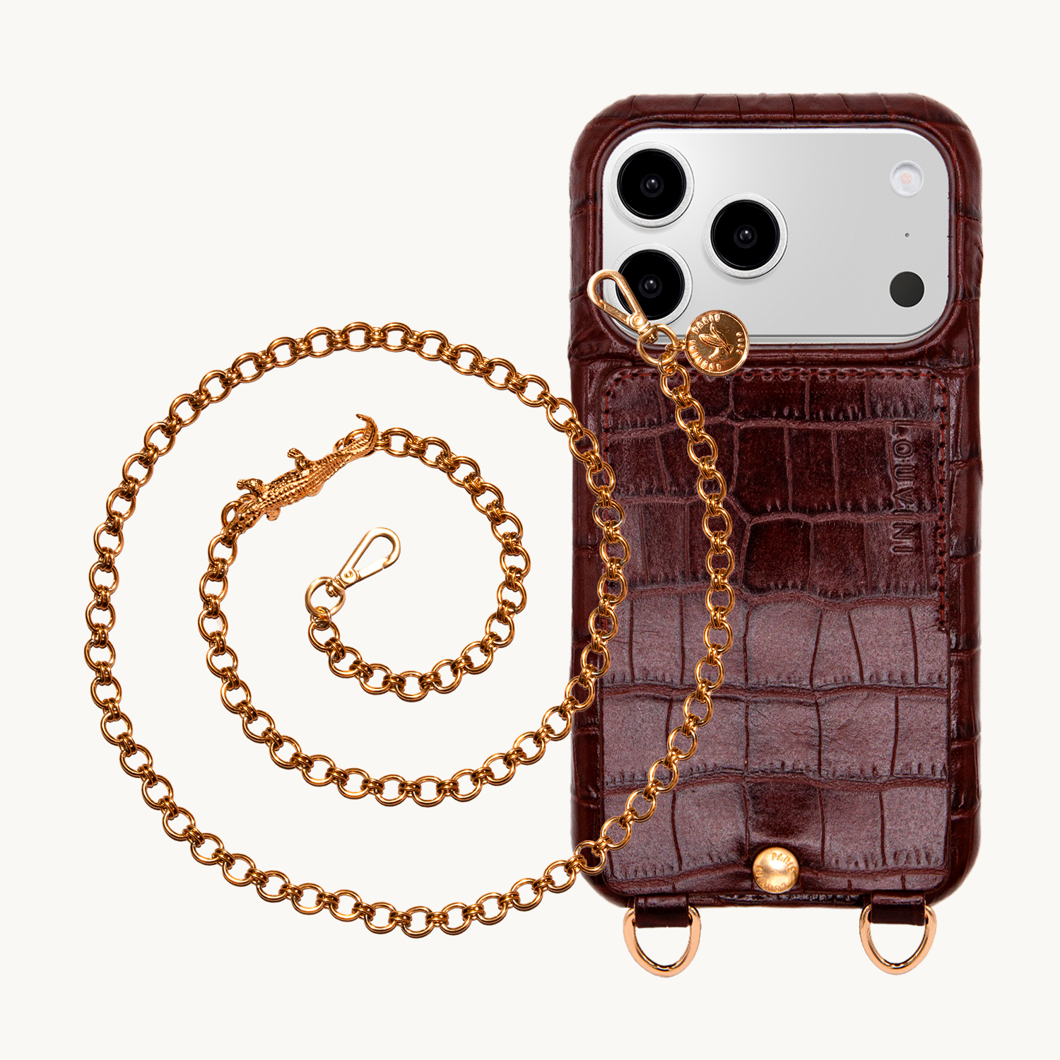 Coque iPhone LOU Crocodile Marron & Chaîne DALIA Crocodile