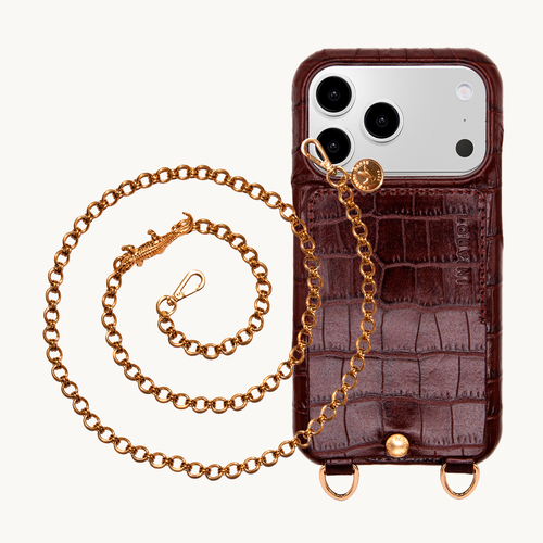 Coque iPhone LOU Crocodile Marron & Chaîne DALIA Crocodile