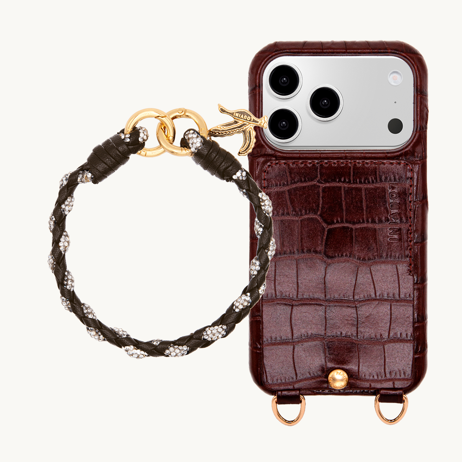 Coque iPhone LOU Crocodile Marron & Bracelet PETIT KYLIE Marron foncé